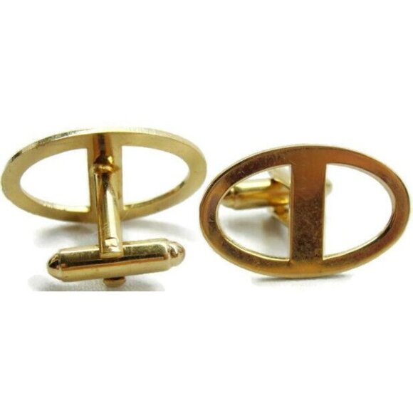 Dante Open Oval Abstract Gold Tone Cufflinks Tux Shirt Dress Suit Vintage - Picture 4 of 11